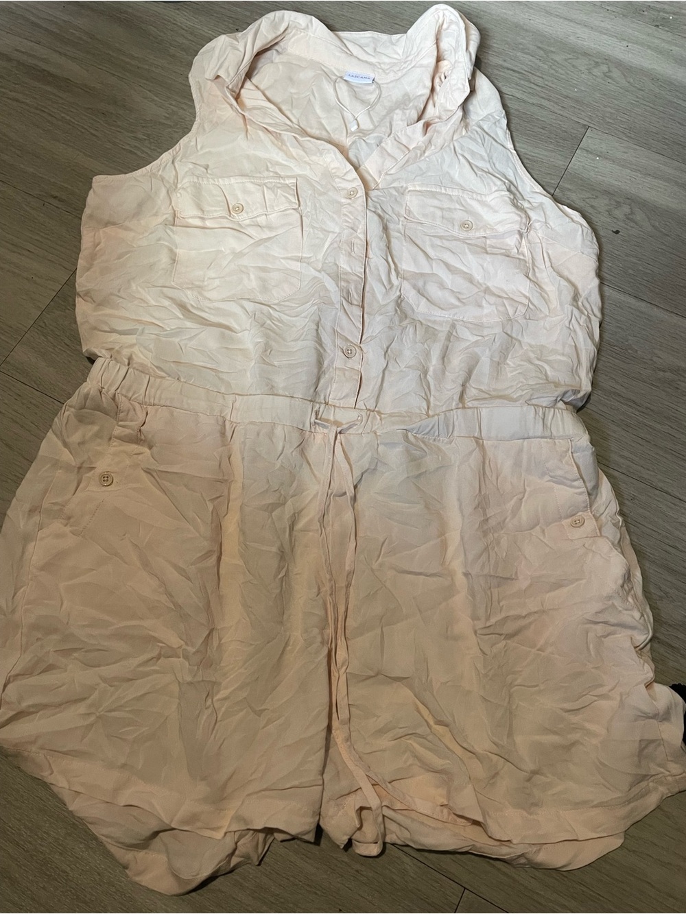 Sleeveless Hooded Utility Romper in Light Beige